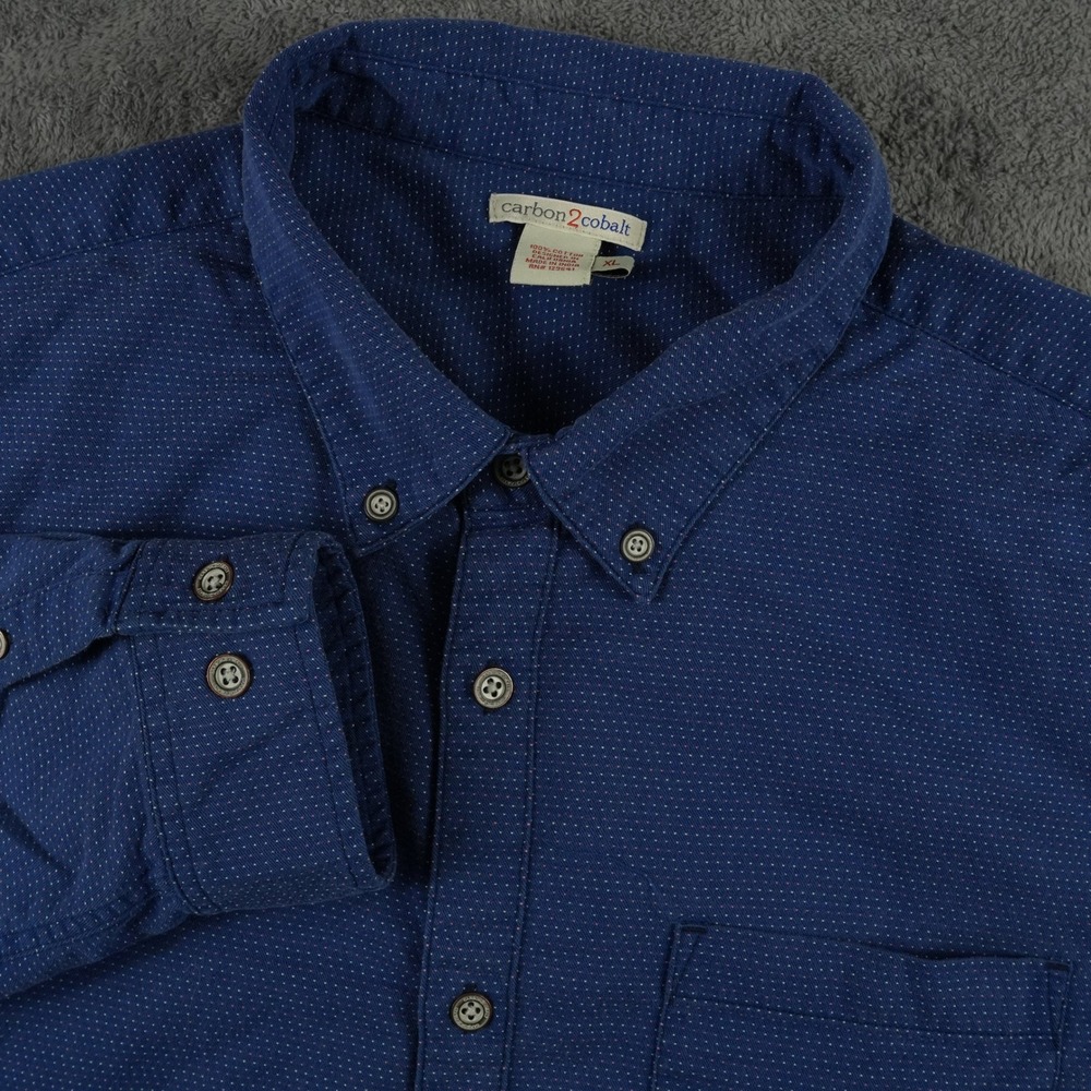 Carbon2Cobalt Button Down Shirt Men XL Blue Micro Dot Cotton Long Sleeve Texture